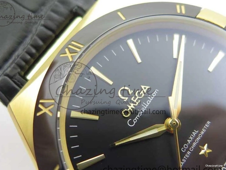 0318 HighQuality Constellation 131.33.41.21.03.001 YG TW Best Edition Black Dial On Gummy Strap A 7871